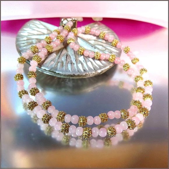 1950s Signed Les Bernard Rose Quartz Gold Nugget Necklace